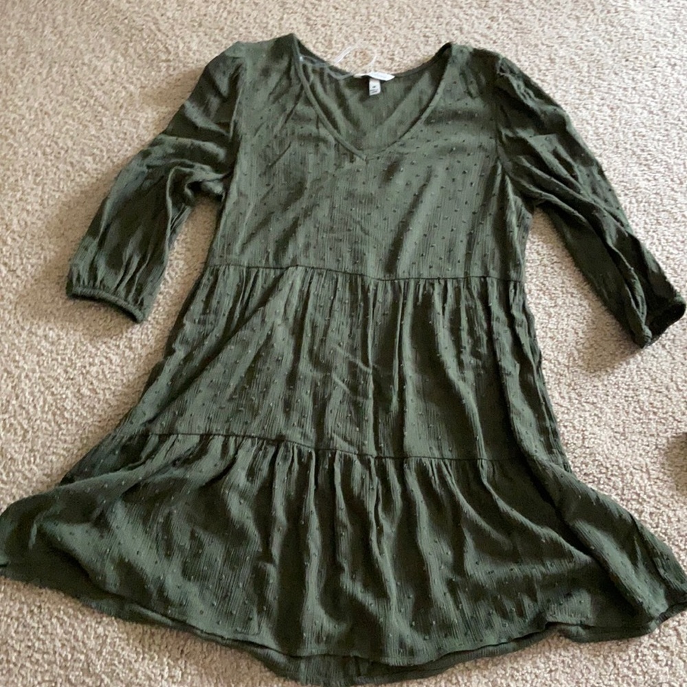 Army green textured dress